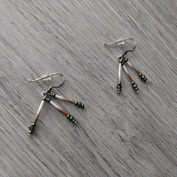 Beaded Quill Earrings 925 Sterling Silver Hooks - Picture 4 of 10
